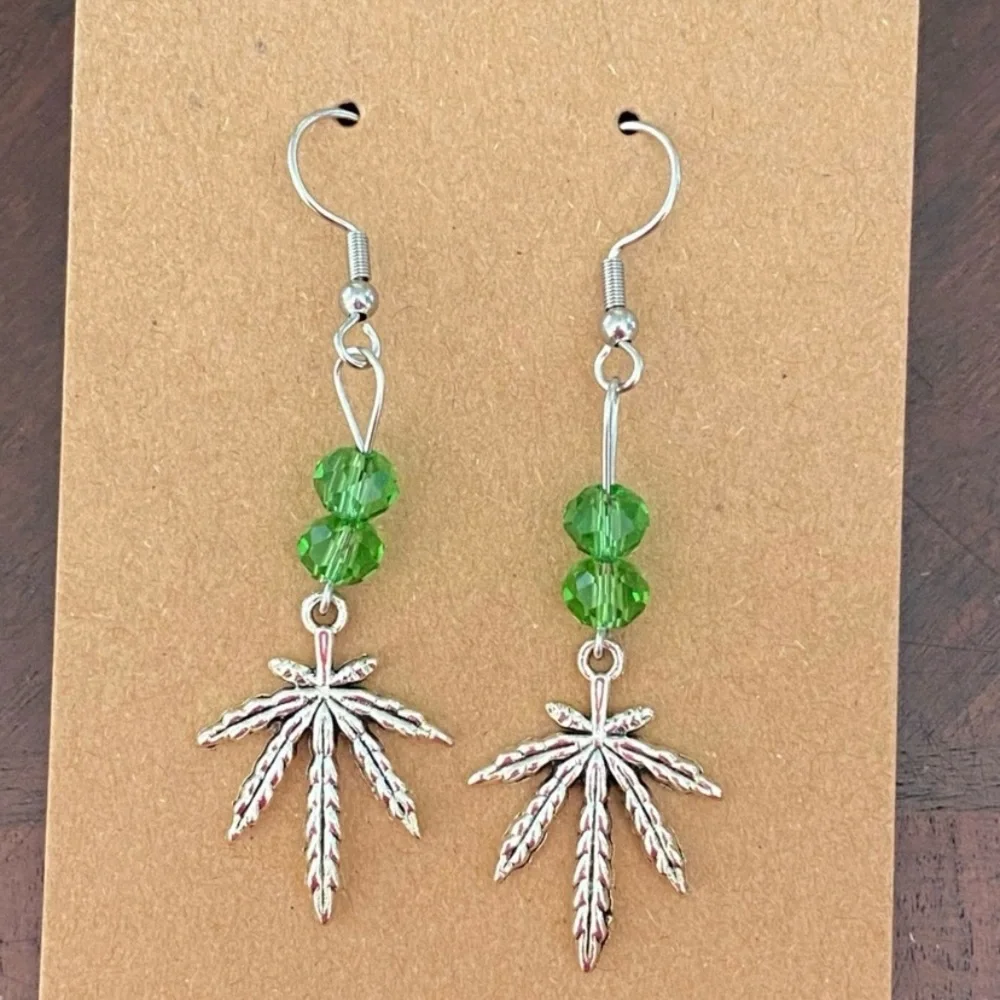 Hand Crafted Silver Tone Beaded Dangle Earrings